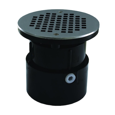 Jones Stephens 4in. ABS Over Pipe Fit Drain Base with 3-1/2in. Plastic Spud and 6in. Chrome Plated Strainer D53044